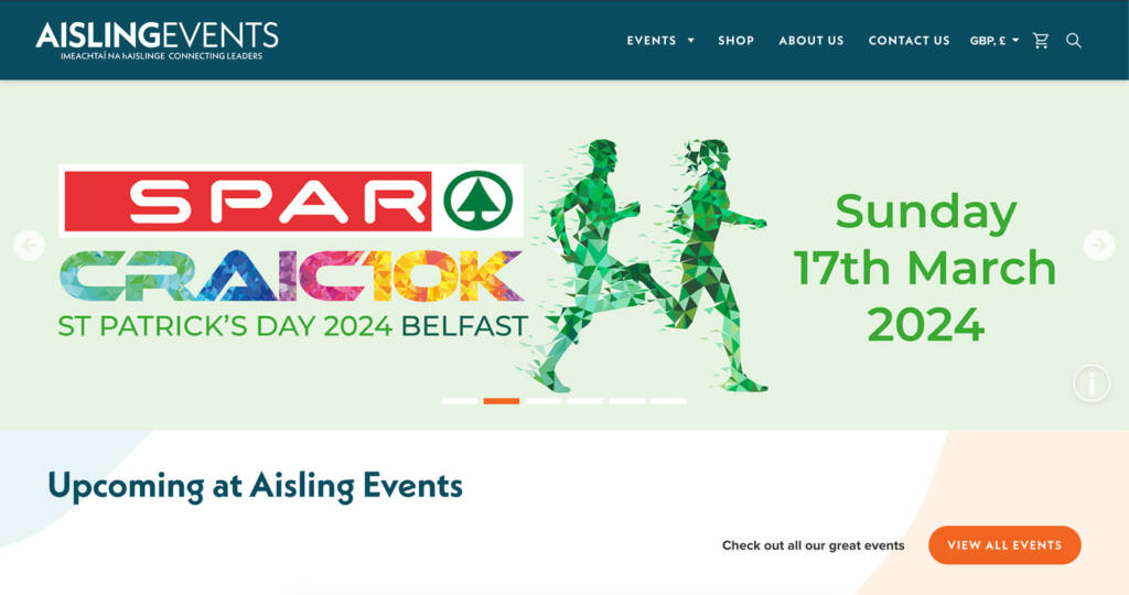 Screenshot of the new website for Aisling Events - Designed and Developed at Wibble using our WordPress custom theme