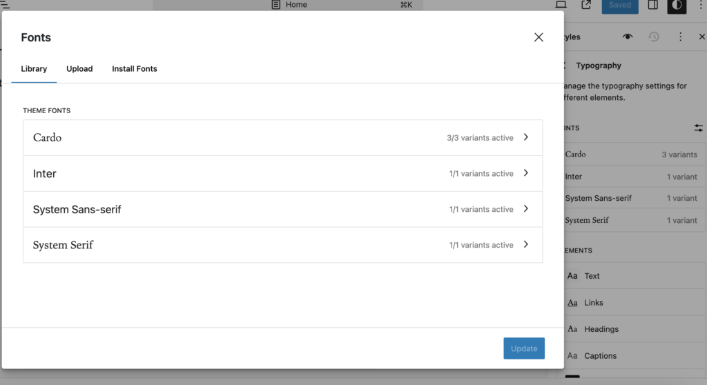 Fonts screenshot for WordPress 6.5
