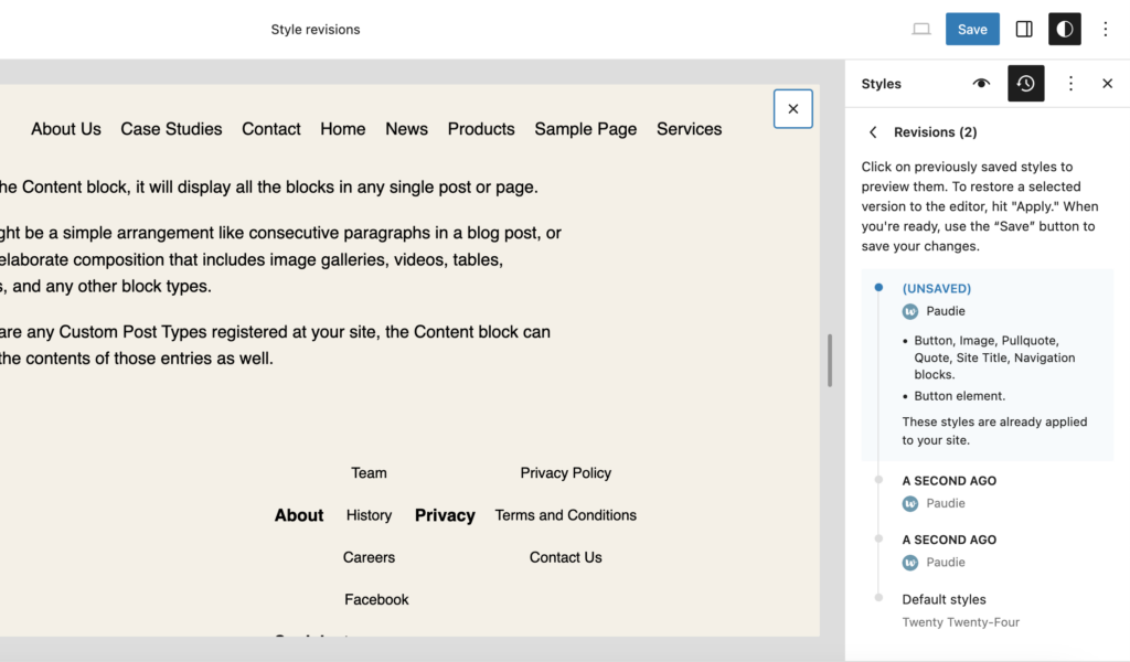 Style revisions in WordPress 6.5